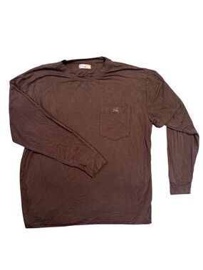 Tribe Modal Long Sleeve Brown Pocket Tee Oversized Buttery Soft Unisex Size Med